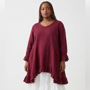 Heart's Desire Butterfly Burgundy Linen Top